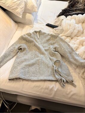 Aritzia Light Gray Wrap V-Neck Sweater